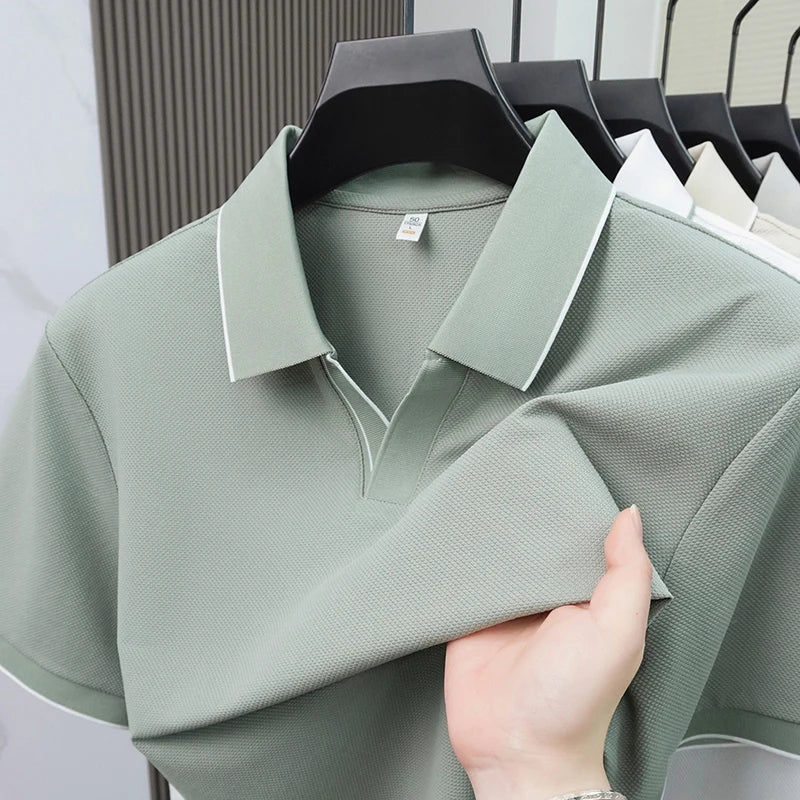 2026 New Simple Stripe Collar Solid  colour of T-Shirt