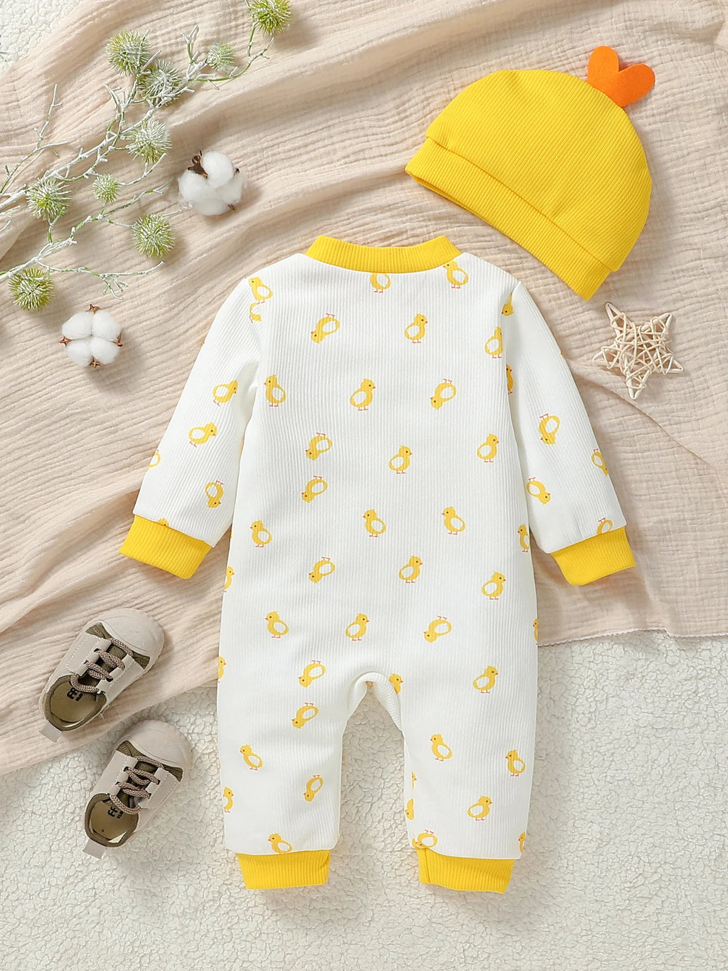 Cartoon Duck Long Sleeve With Duck Jumpsuit For Newborn