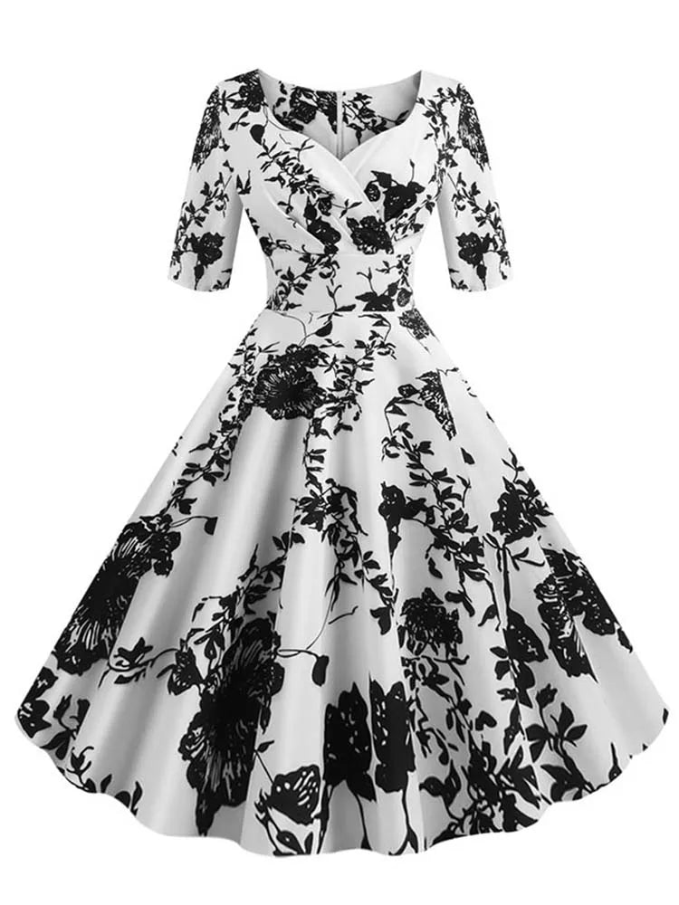 Summer Women Dress Floral Print Vintage Party Dresses