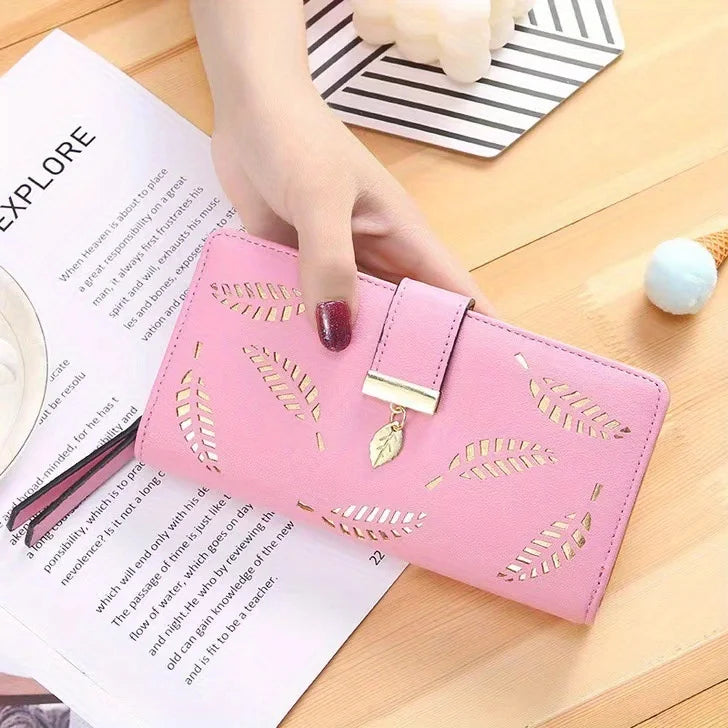 Elegant Women's Wallet With Hollowed-Out Leaf Design