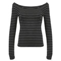Women's New Models Slim Long-Sleeved Striped t-Shirt Strapless