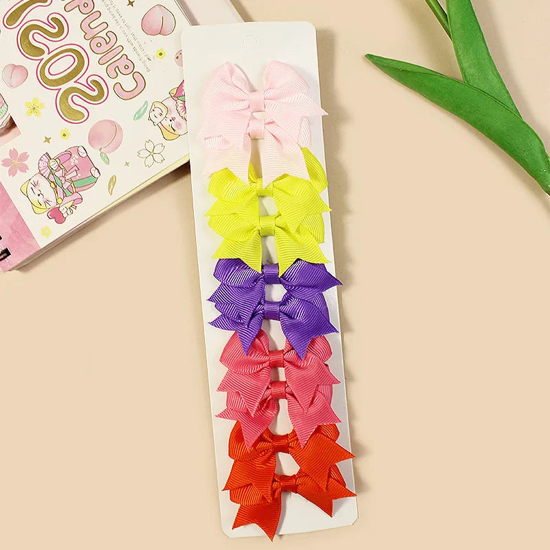10Pcs/Set New Cute Solid Ribbon Bowknot Hair Clips for Baby Girls