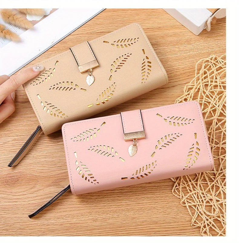 Elegant Women's Wallet With Hollowed-Out Leaf Design