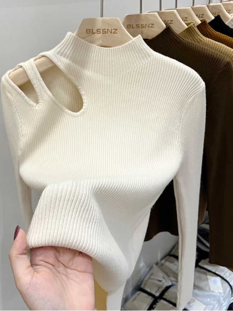 Hollow-out Turtleneck Knitted Women Sweater