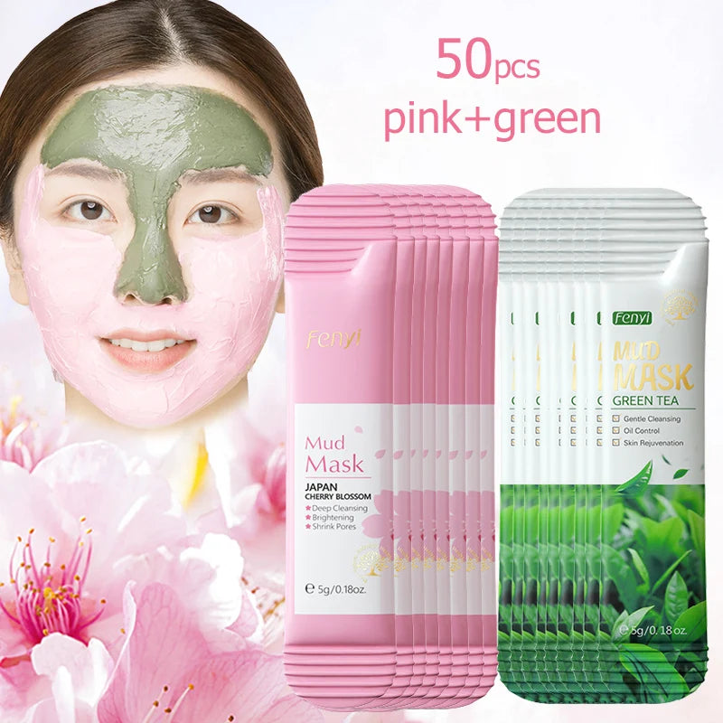 50pcs Japan Sakura Clay Mask for, Oil-Control Remove Blackhead Pink Mud