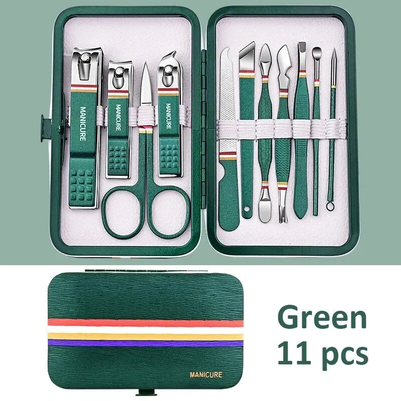 Ouriner 6-18Pcs Portable Manicure Sets Pedicure Kits Bright Black Nail Clipper set