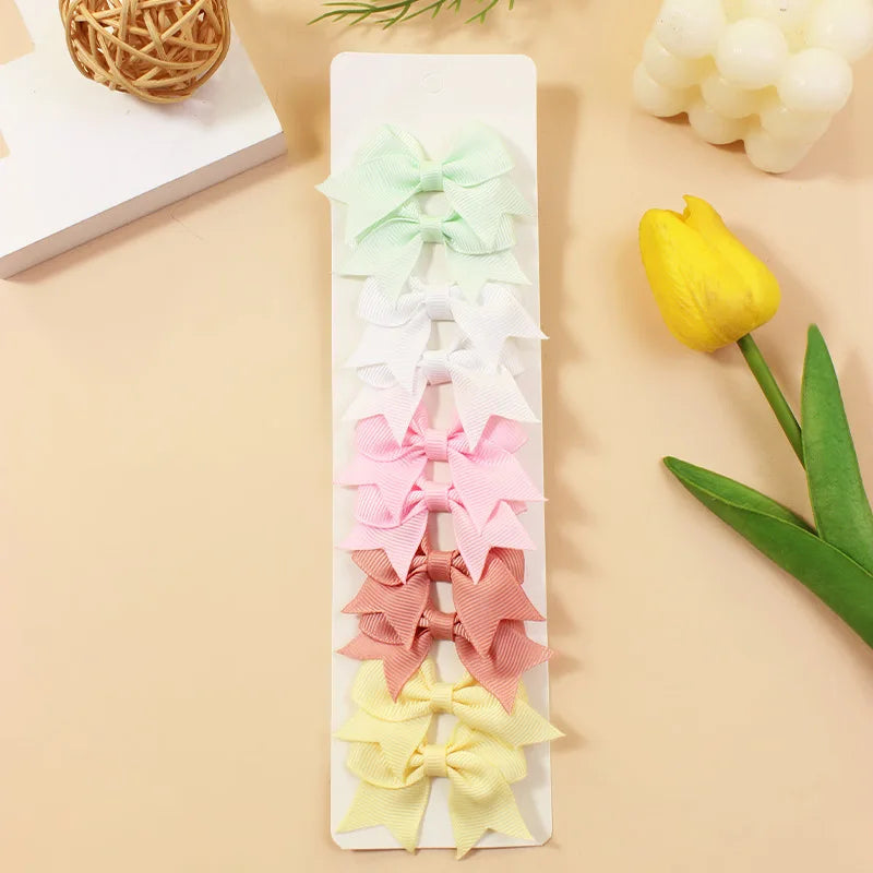 10Pcs/Set New Cute Solid Ribbon Bowknot Hair Clips for Baby Girls