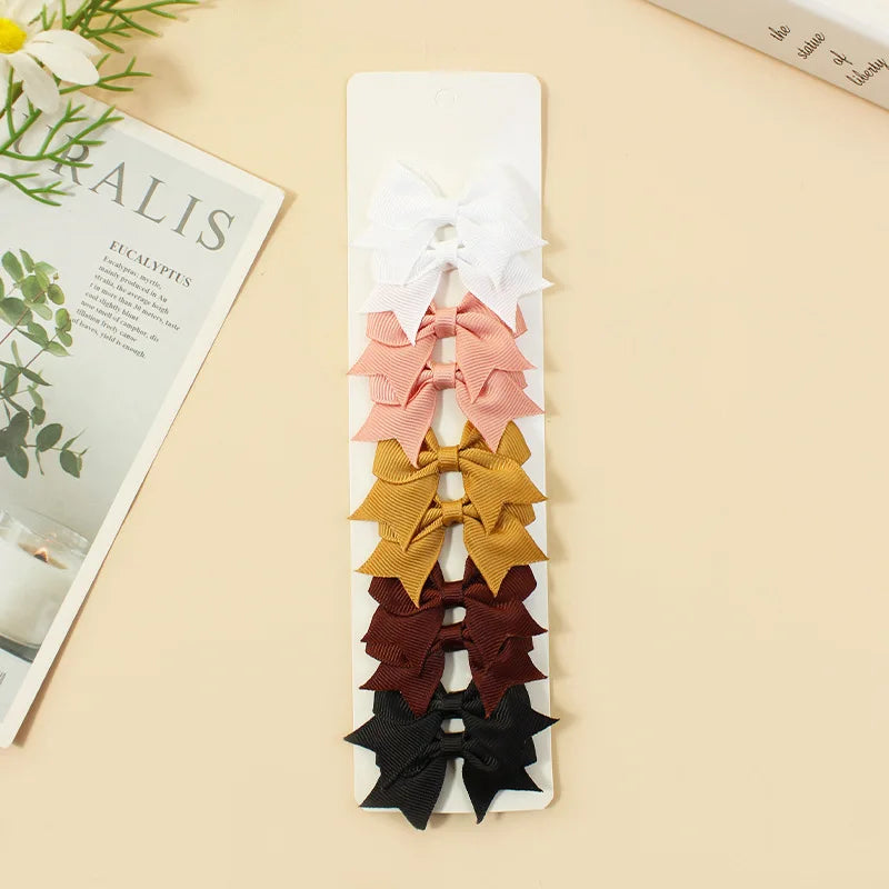 10Pcs/Set New Cute Solid Ribbon Bowknot Hair Clips for Baby Girls