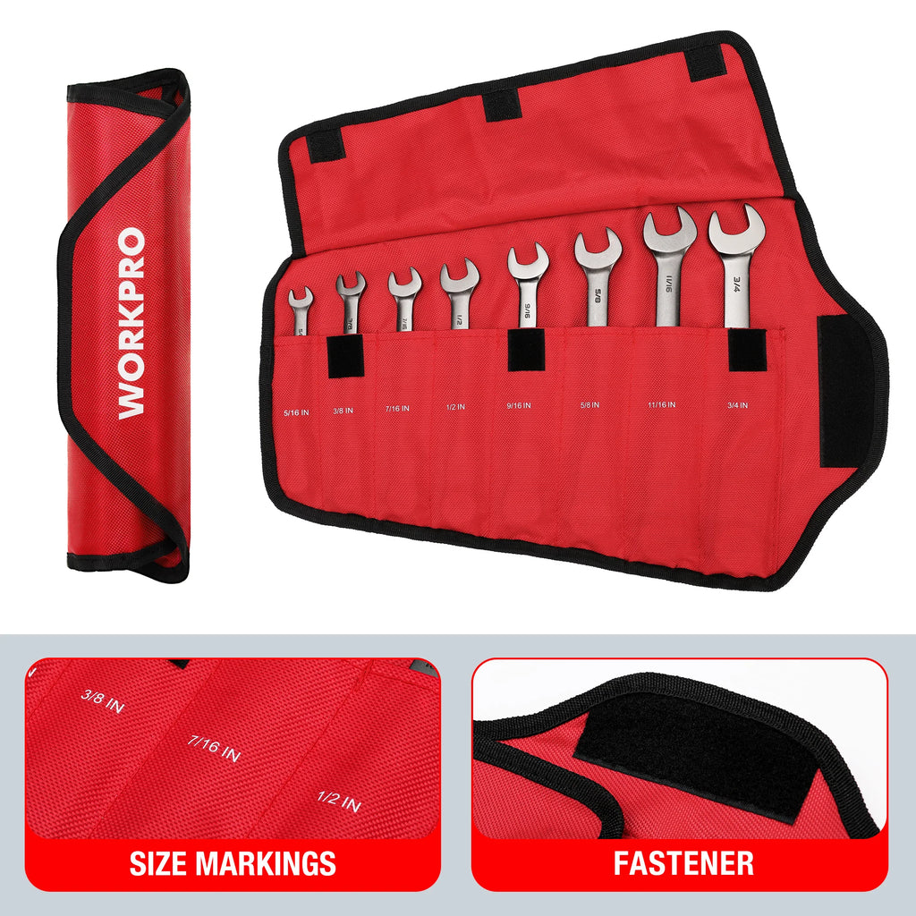 WORKPRO 8pcs Flex-Head Ratcheting Combination Wrench Set SAE 5/16-3/4 in 72-Teeth CR-V Constructed