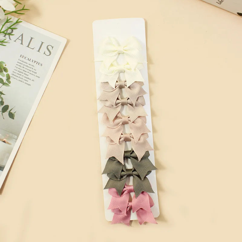10Pcs/Set New Cute Solid Ribbon Bowknot Hair Clips for Baby Girls