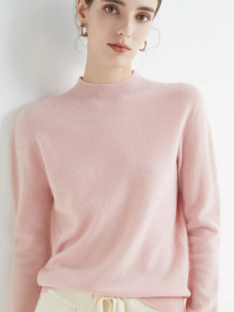 2026 Autumn Winter Solid Mock-neck Pullover Sweater For Women