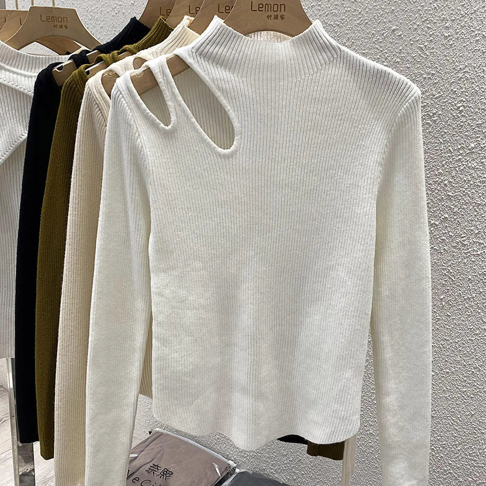 Hollow-out Turtleneck Knitted Women Sweater