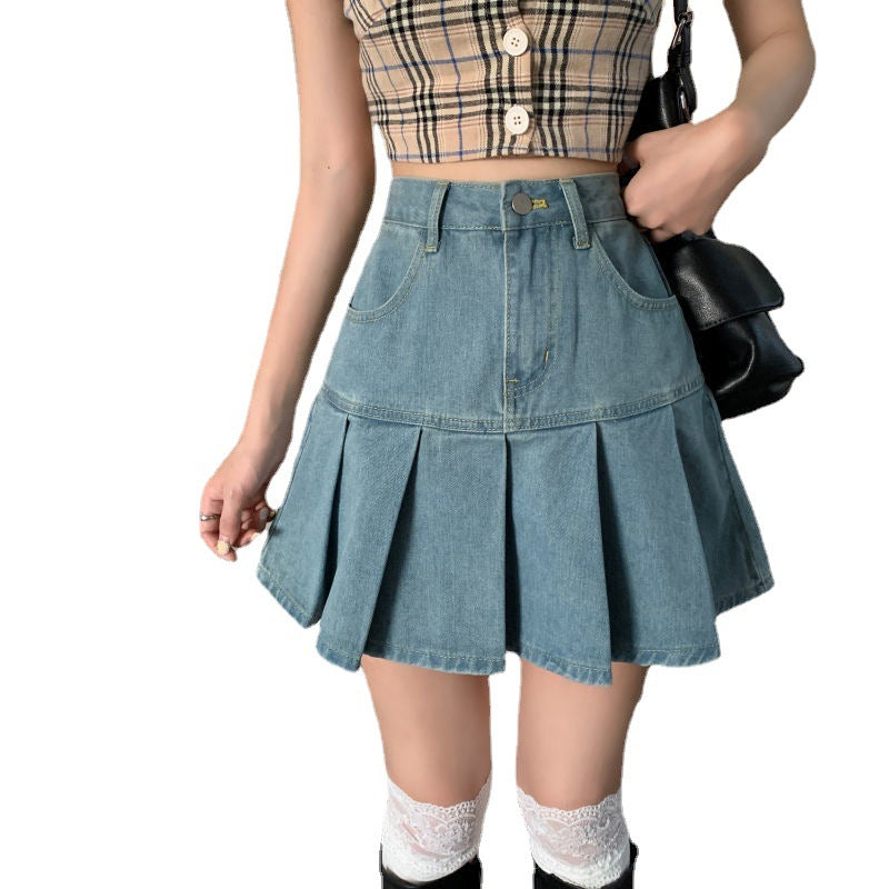 High Waist Was Thin Retro Hong Kong Flavor Pleated A-line Skirt Trend