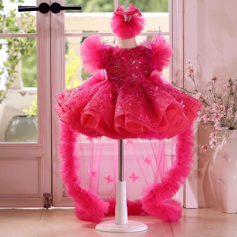 Rose Red Butterfly for Princess Children's Birthday Party Dress