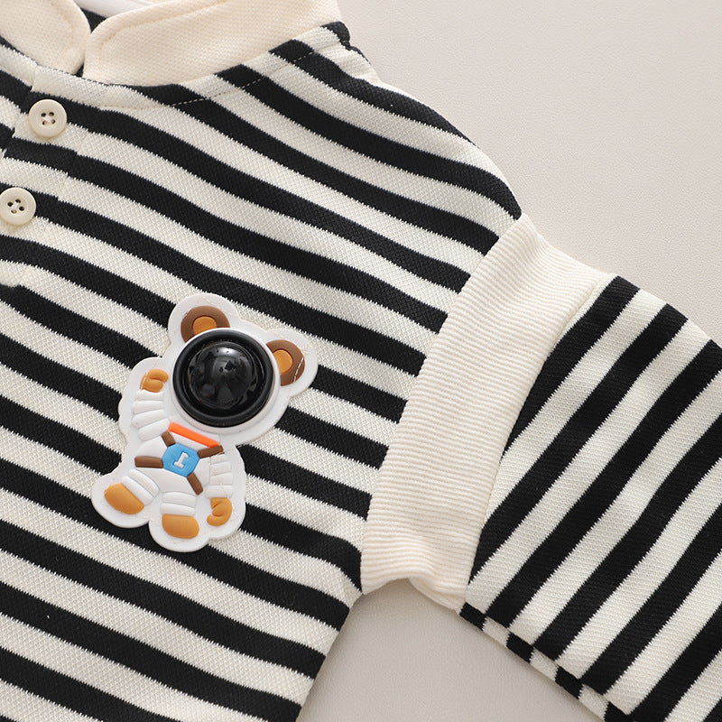Letter Stripes Loose Round Neck Boys' Long Sleeve Sweater Suit