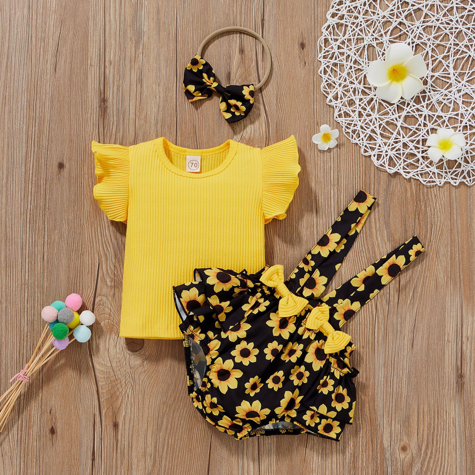Girls' Fashion Simple Cotton Pit Strip Sling Printed Harness Skirt Set