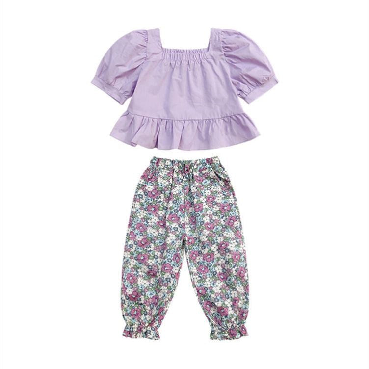 Girls Summer Floral Mosquito Pants Two-piece Suit