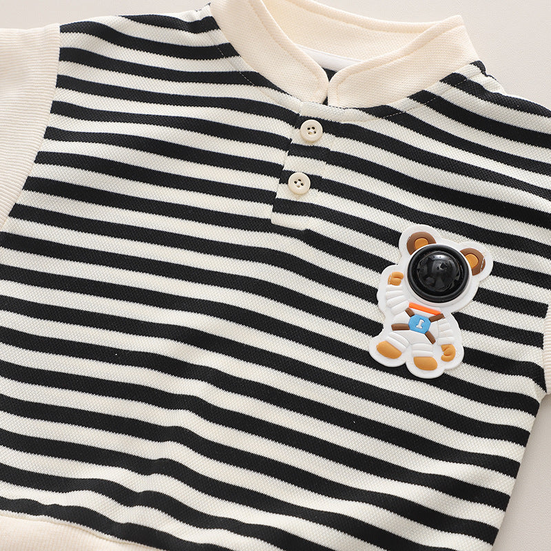 Letter Stripes Loose Round Neck Boys' Long Sleeve Sweater Suit