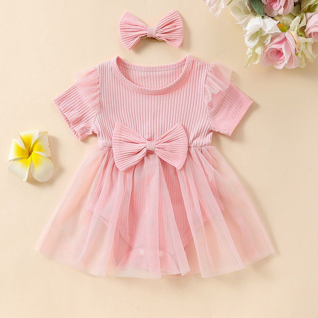 Girls' Multi-color Mesh Flounced Sleeve Short Sleeved Kazakhstan Skirt