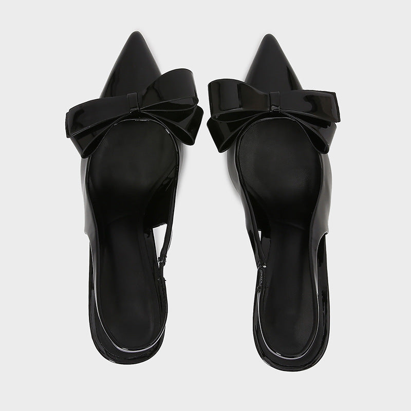 Patent Leather Pointed-toe Bow-knot Sandals Women's Back-strap Style