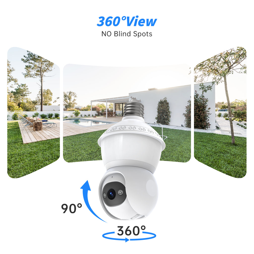 PTZ Lampenkamera E27 Vollfarbige Panoramische HD-WLAN-Glühbirnenüberwachung CMOS für Zuhause Schwenk-/Neigefunktion Cloud