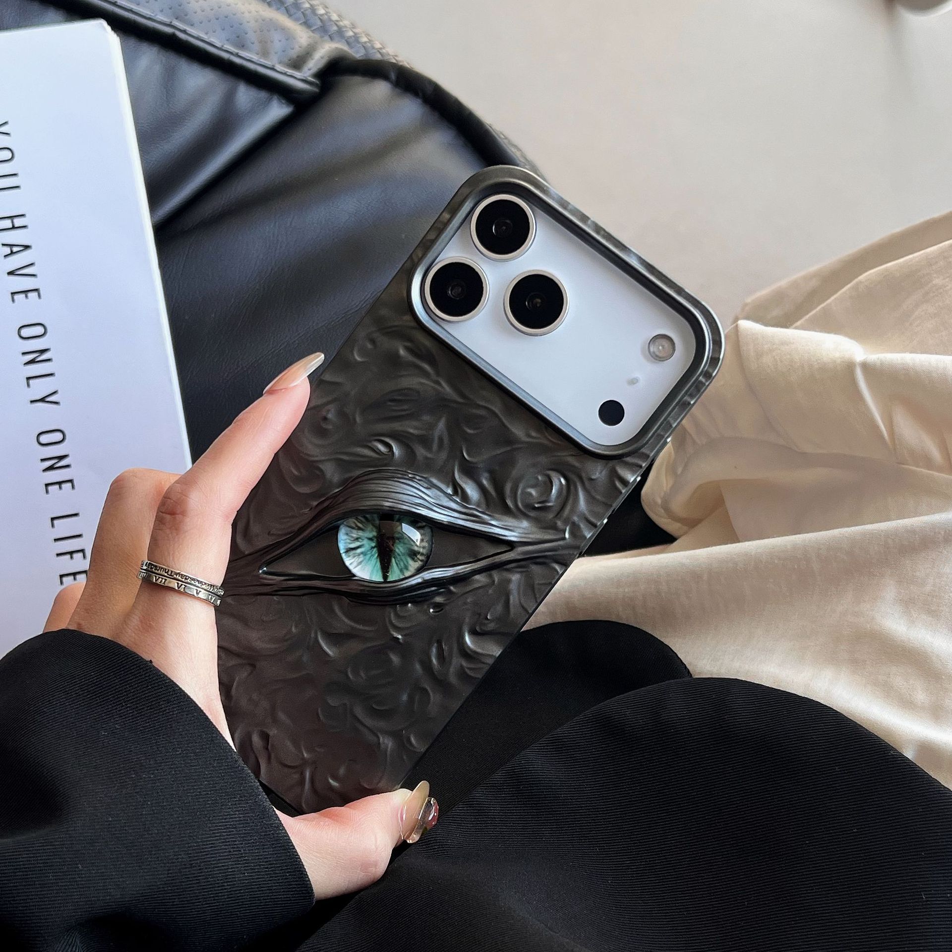iPhones 17 covers | iPhone covers -High-grade Electroplated Tin Paper Pattern Stereo Eyes Phone Case