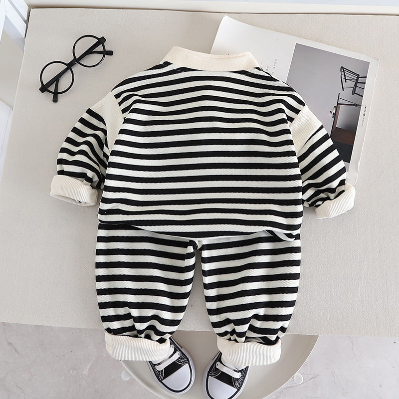 Letter Stripes Loose Round Neck Boys' Long Sleeve Sweater Suit