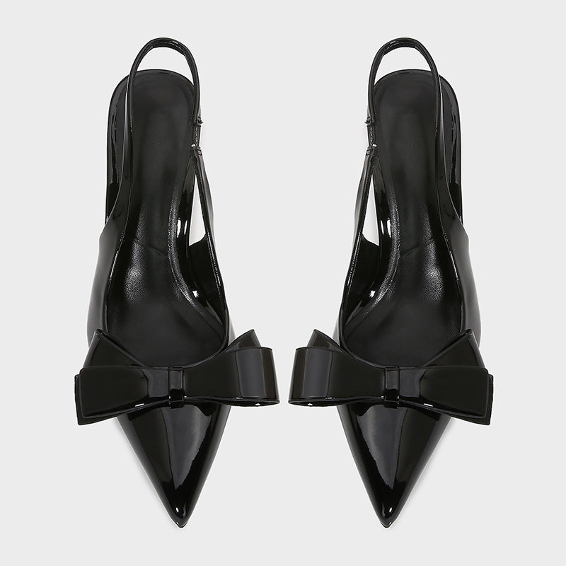 Patent Leather Pointed-toe Bow-knot Sandals Women's Back-strap Style