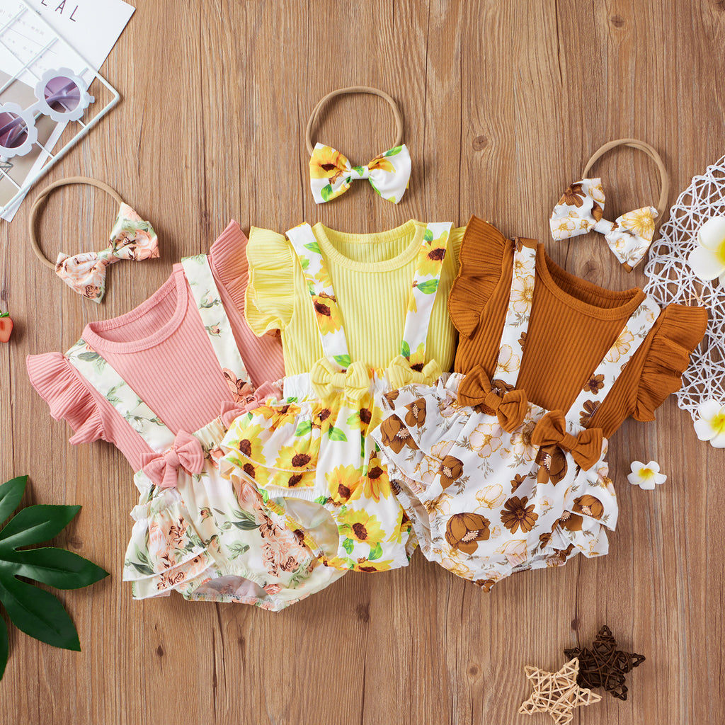 Girls' Fashion Simple Cotton Pit Strip Sling Printed Harness Skirt Set