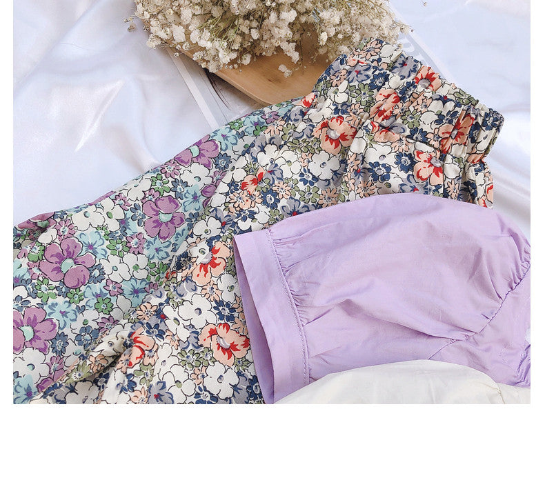 Girls Summer Floral Mosquito Pants Two-piece Suit