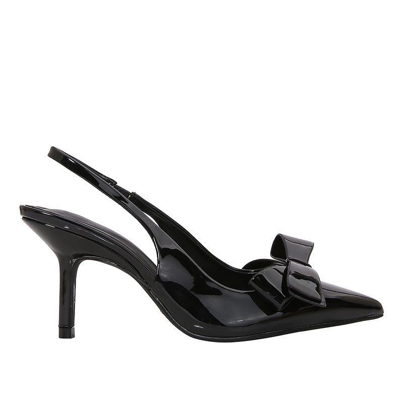 Patent Leather Pointed-toe Bow-knot Sandals Women's Back-strap Style