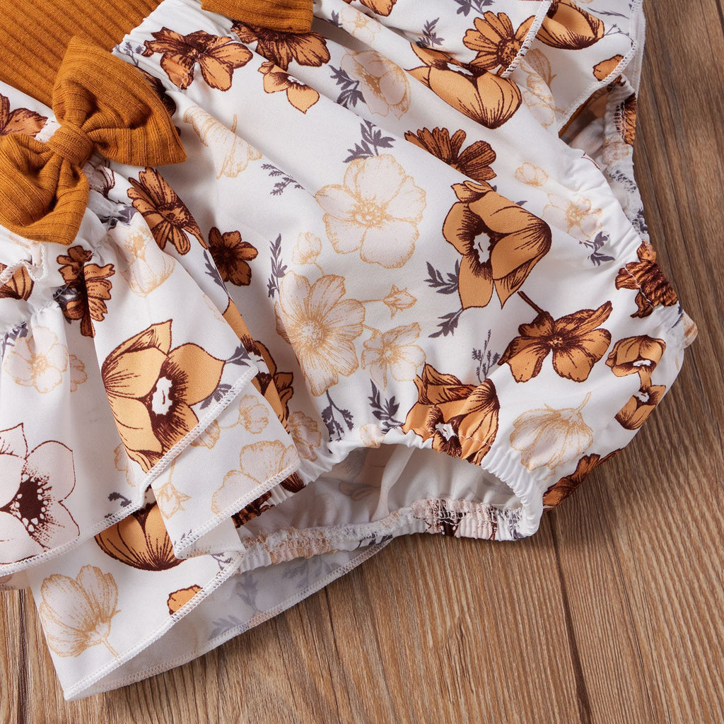 Girls' Fashion Simple Cotton Pit Strip Sling Printed Harness Skirt Set